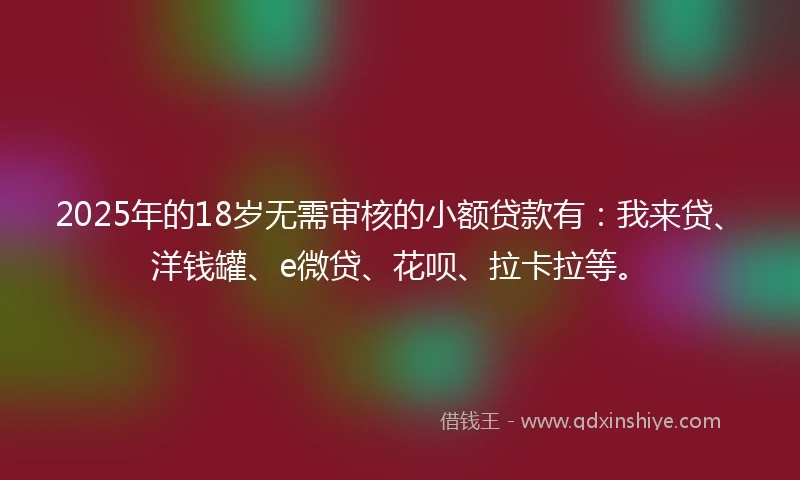 2025年的18岁无需审核的小额贷款有：我来贷、洋钱罐、e微贷、花呗、拉卡拉等。