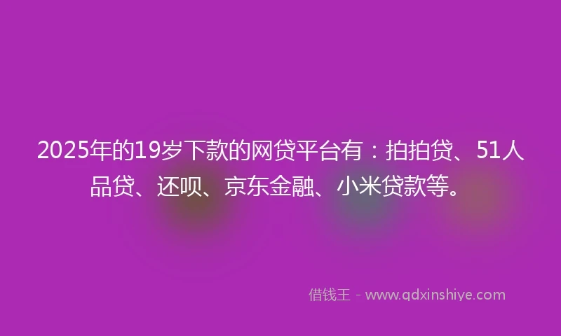 2025年的19岁下款的网贷平台有：拍拍贷、51人品贷、还呗、京东金融、小米贷款等。
