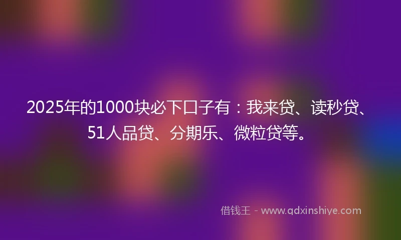 2025年的1000块必下口子有：我来贷、读秒贷、51人品贷、分期乐、微粒贷等。