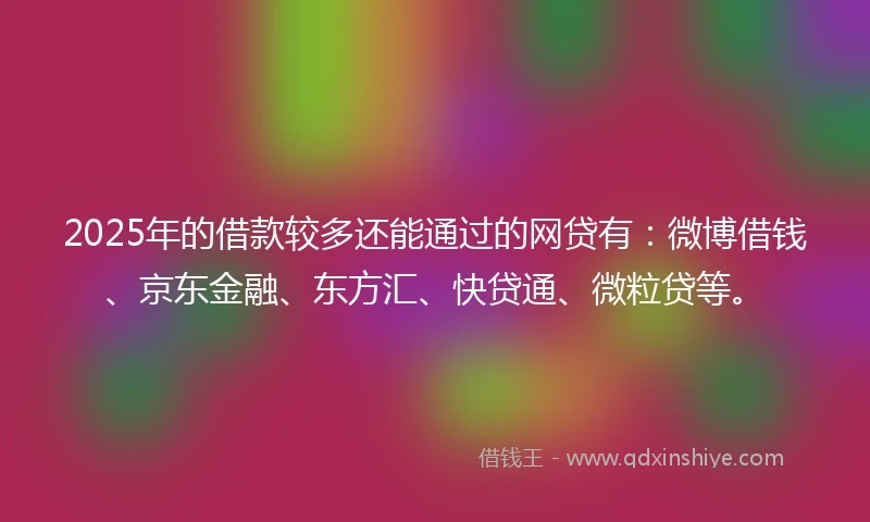 2025年的借款较多还能通过的网贷有：微博借钱、京东金融、东方汇、快贷通、微粒贷等。