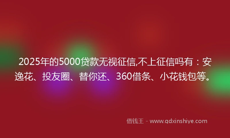 2025年的5000贷款无视征信,不上征信吗有：安逸花、投友圈、替你还、360借条、小花钱包等。