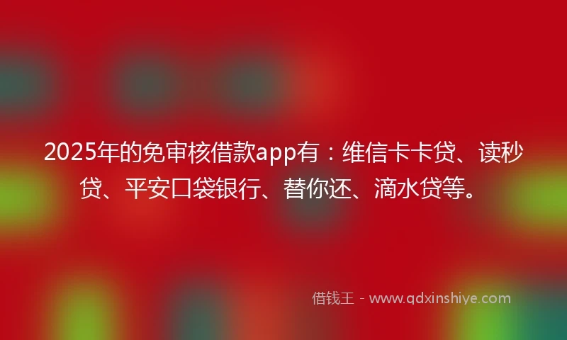 2025年的免审核借款app有：维信卡卡贷、读秒贷、平安口袋银行、替你还、滴水贷等。