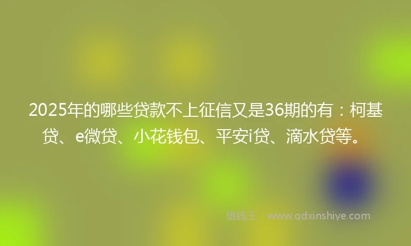2025年的哪些贷款不上征信又是36期的有：柯基贷、e微贷、小花钱包、平安i贷、滴水贷等。