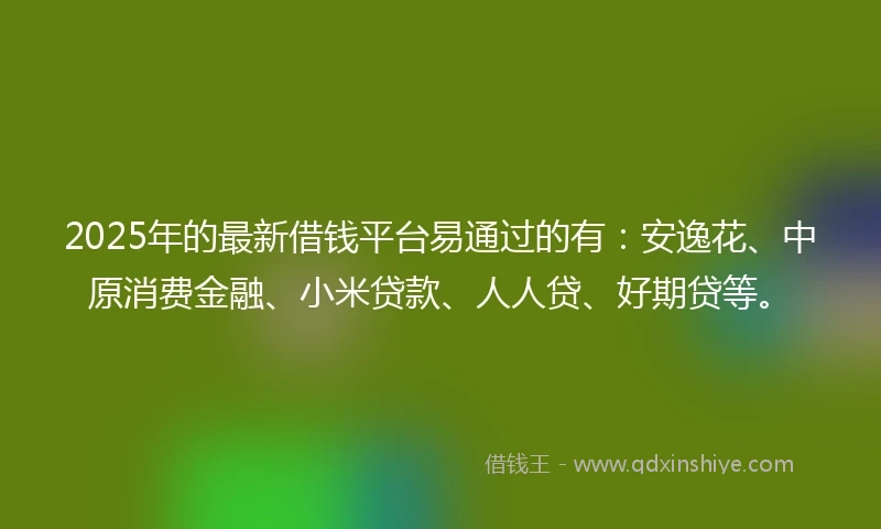 2025年的最新借钱平台易通过的有：安逸花、中原消费金融、小米贷款、人人贷、好期贷等。