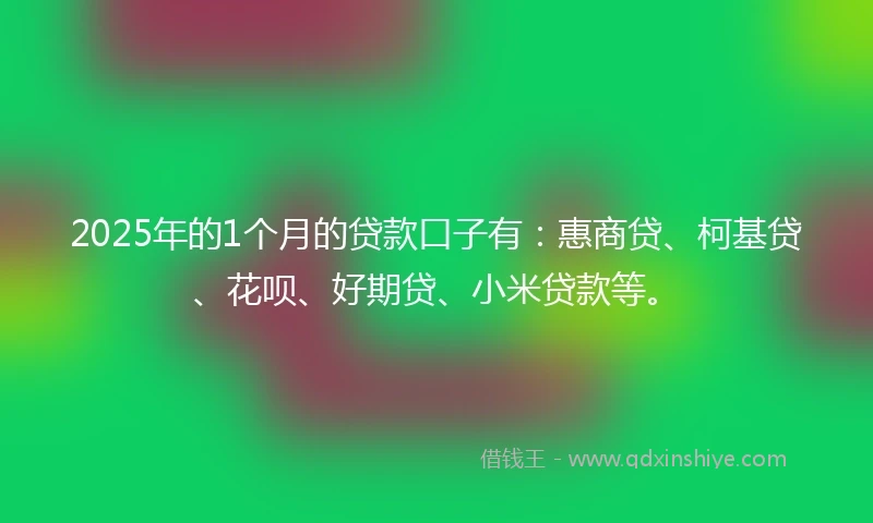 2025年的1个月的贷款口子有：惠商贷、柯基贷、花呗、好期贷、小米贷款等。