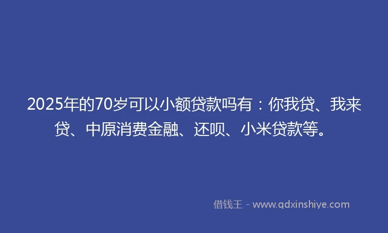 2025年的70岁可以小额贷款吗有：你我贷、我来贷、中原消费金融、还呗、小米贷款等。