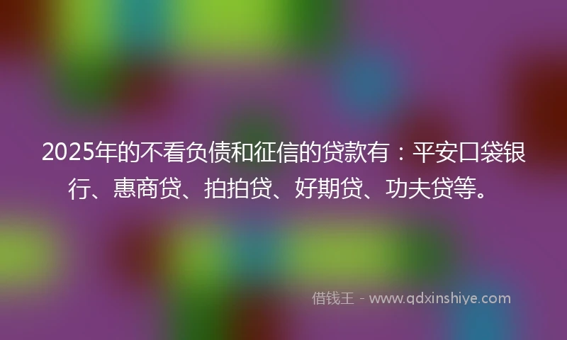 2025年的不看负债和征信的贷款有：平安口袋银行、惠商贷、拍拍贷、好期贷、功夫贷等。