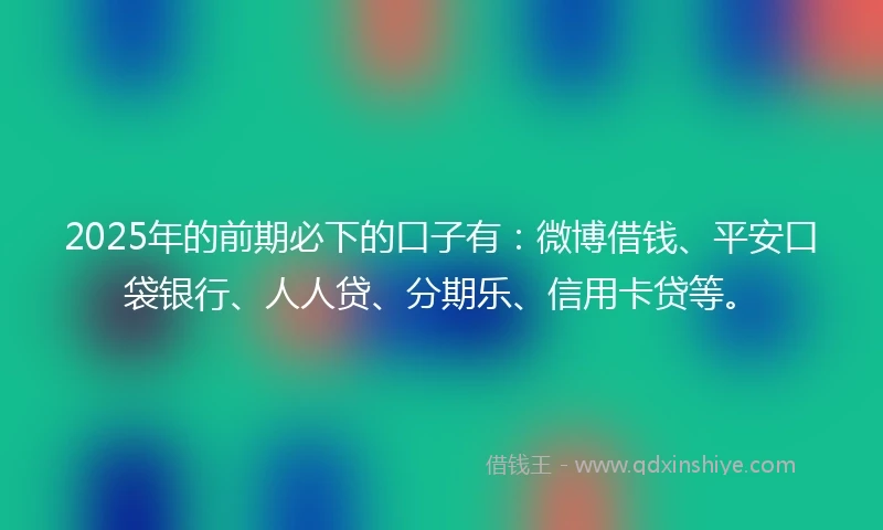 2025年的前期必下的口子有：微博借钱、平安口袋银行、人人贷、分期乐、信用卡贷等。