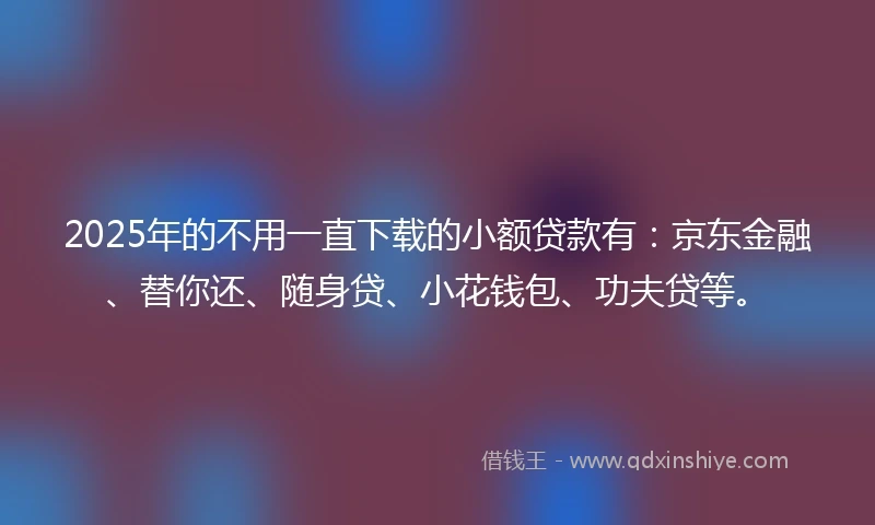 2025年的不用一直下载的小额贷款有：京东金融、替你还、随身贷、小花钱包、功夫贷等。