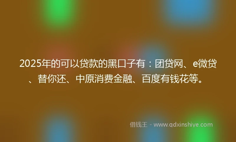 2025年的可以贷款的黑口子有：团贷网、e微贷、替你还、中原消费金融、百度有钱花等。