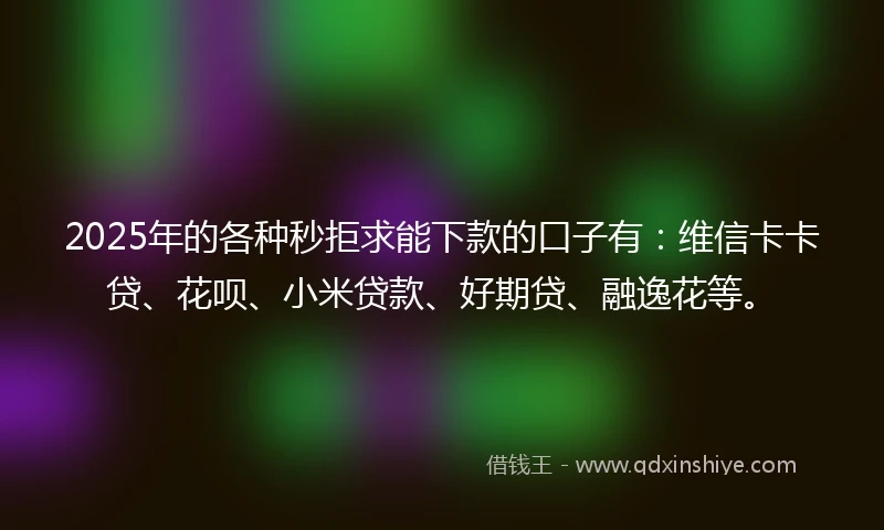 2025年的各种秒拒求能下款的口子有：维信卡卡贷、花呗、小米贷款、好期贷、融逸花等。