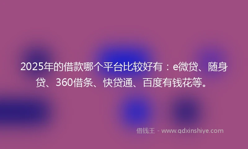 2025年的借款哪个平台比较好有：e微贷、随身贷、360借条、快贷通、百度有钱花等。