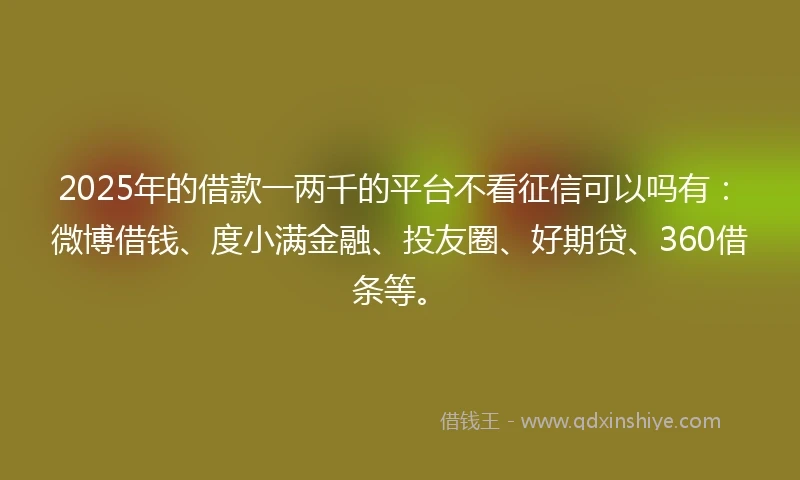 2025年的借款一两千的平台不看征信可以吗有：微博借钱、度小满金融、投友圈、好期贷、360借条等。