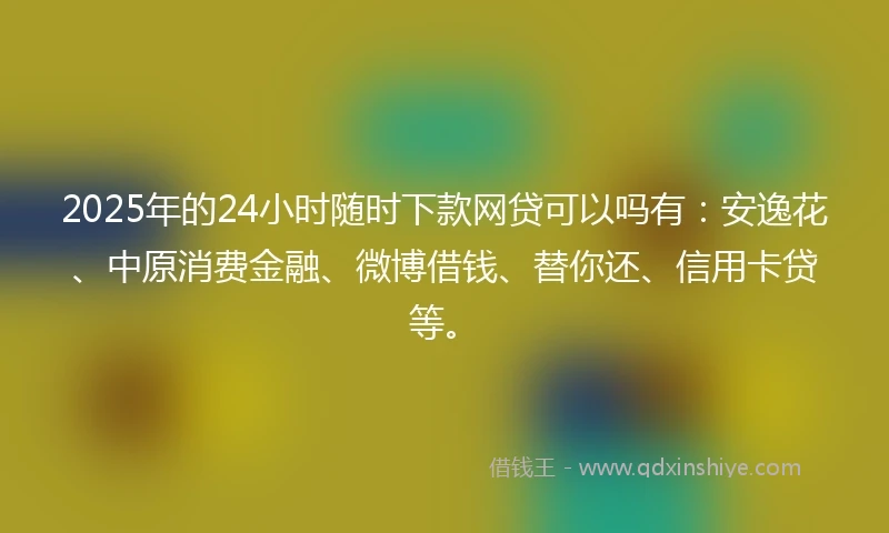 2025年的24小时随时下款网贷可以吗有：安逸花、中原消费金融、微博借钱、替你还、信用卡贷等。