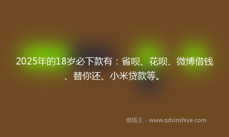 2025年的18岁必下款有：省呗、花呗、微博借钱、替你还、小米贷款等。