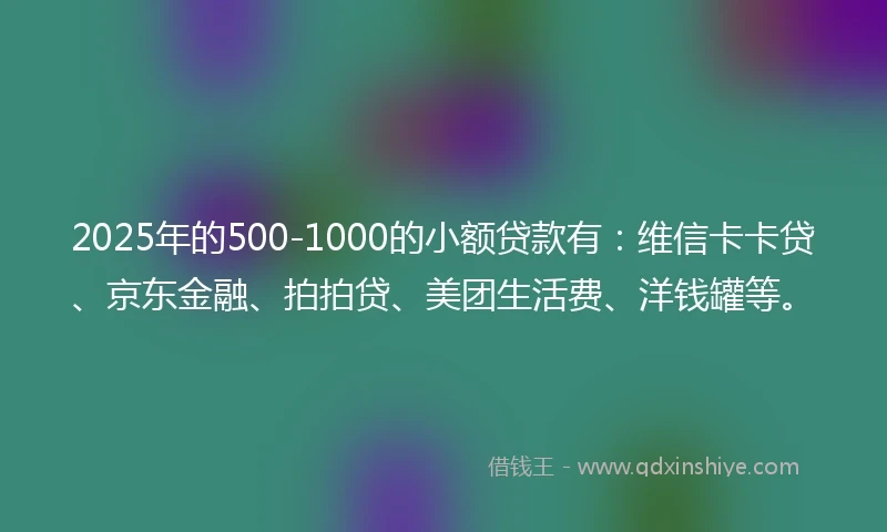 2025年的500-1000的小额贷款有：维信卡卡贷、京东金融、拍拍贷、美团生活费、洋钱罐等。