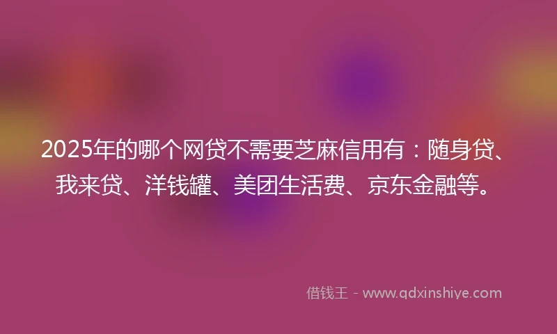 2025年的哪个网贷不需要芝麻信用有：随身贷、我来贷、洋钱罐、美团生活费、京东金融等。