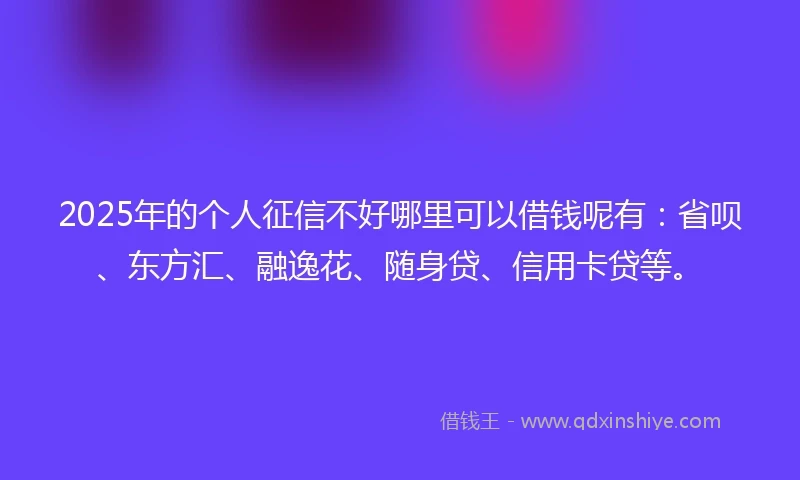 2025年的个人征信不好哪里可以借钱呢有：省呗、东方汇、融逸花、随身贷、信用卡贷等。