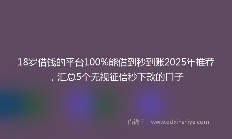 18岁借钱的平台100%能借到秒到账2025年推荐，汇总5个无视征信秒下款的口子
