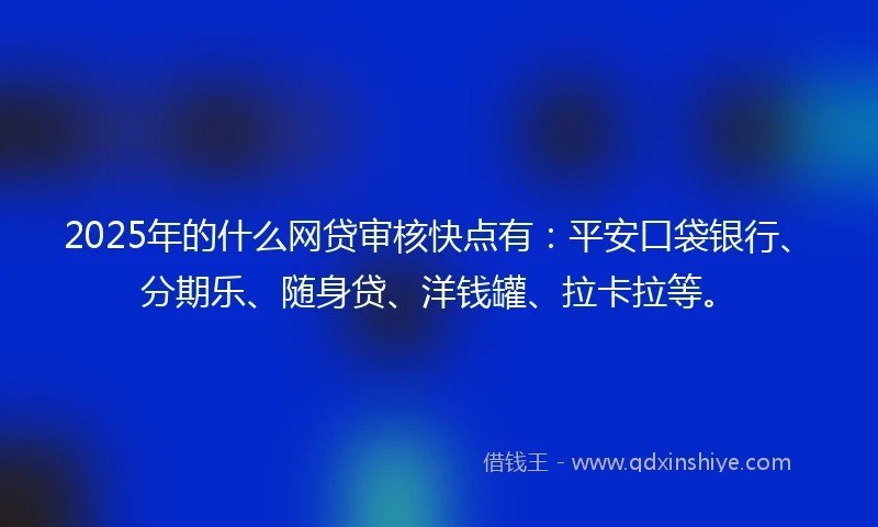 2025年的什么网贷审核快点有：平安口袋银行、分期乐、随身贷、洋钱罐、拉卡拉等。