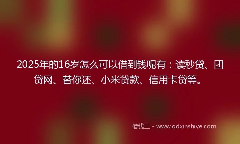2025年的16岁怎么可以借到钱呢有：读秒贷、团贷网、替你还、小米贷款、信用卡贷等。