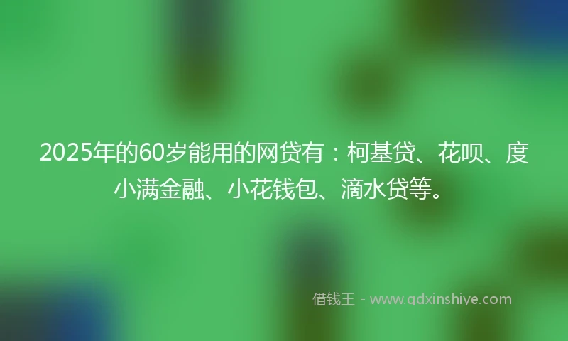 2025年的60岁能用的网贷有：柯基贷、花呗、度小满金融、小花钱包、滴水贷等。