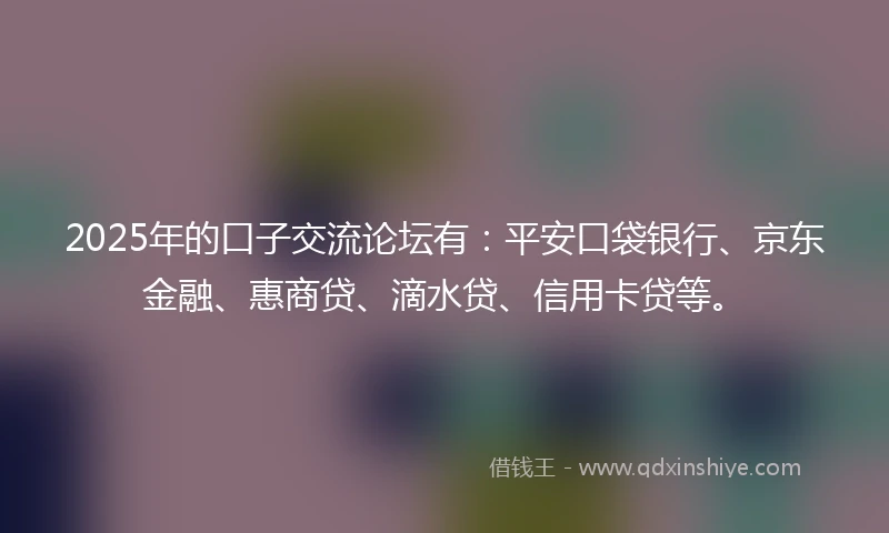 2025年的口子交流论坛有：平安口袋银行、京东金融、惠商贷、滴水贷、信用卡贷等。