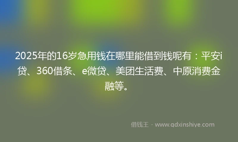 2025年的16岁急用钱在哪里能借到钱呢有：平安i贷、360借条、e微贷、美团生活费、中原消费金融等。