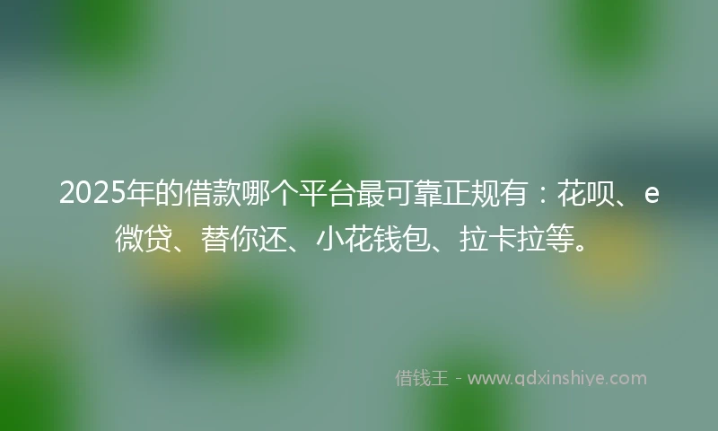 2025年的借款哪个平台最可靠正规有：花呗、e微贷、替你还、小花钱包、拉卡拉等。