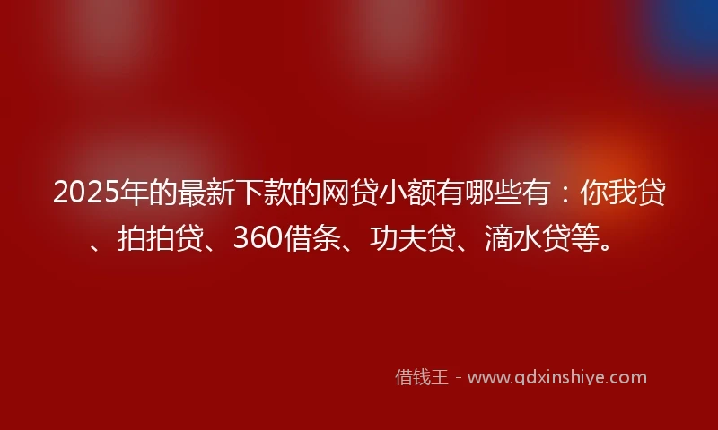 2025年的最新下款的网贷小额有哪些有：你我贷、拍拍贷、360借条、功夫贷、滴水贷等。