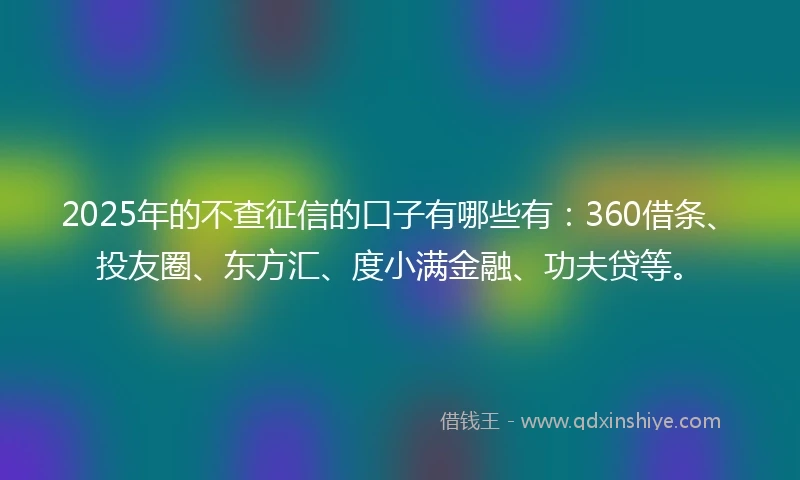 2025年的不查征信的口子有哪些有：360借条、投友圈、东方汇、度小满金融、功夫贷等。