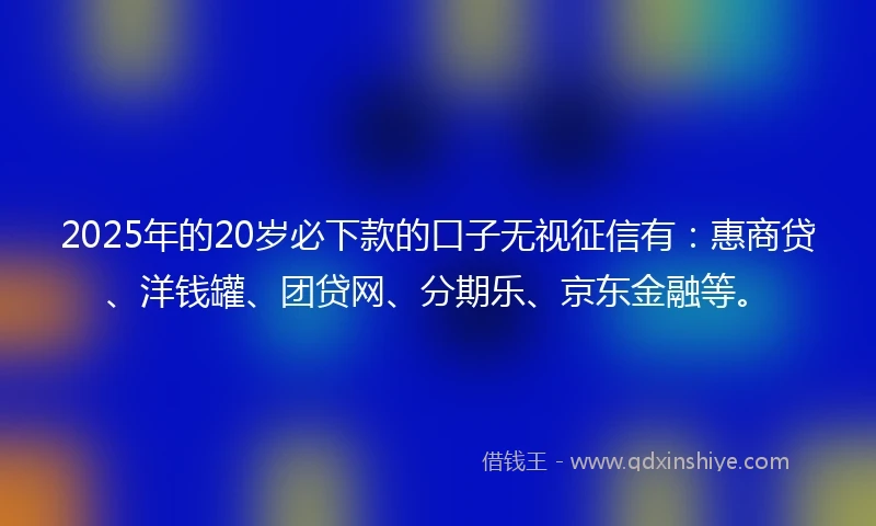 2025年的20岁必下款的口子无视征信有：惠商贷、洋钱罐、团贷网、分期乐、京东金融等。