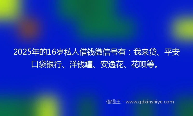 2025年的16岁私人借钱微信号有：我来贷、平安口袋银行、洋钱罐、安逸花、花呗等。