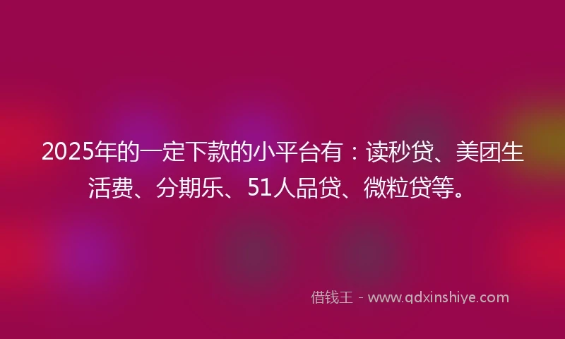 2025年的一定下款的小平台有：读秒贷、美团生活费、分期乐、51人品贷、微粒贷等。