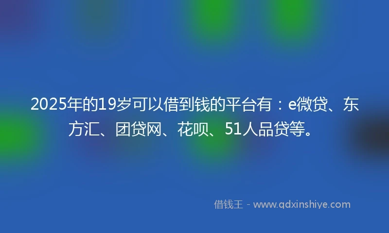 2025年的19岁可以借到钱的平台有：e微贷、东方汇、团贷网、花呗、51人品贷等。