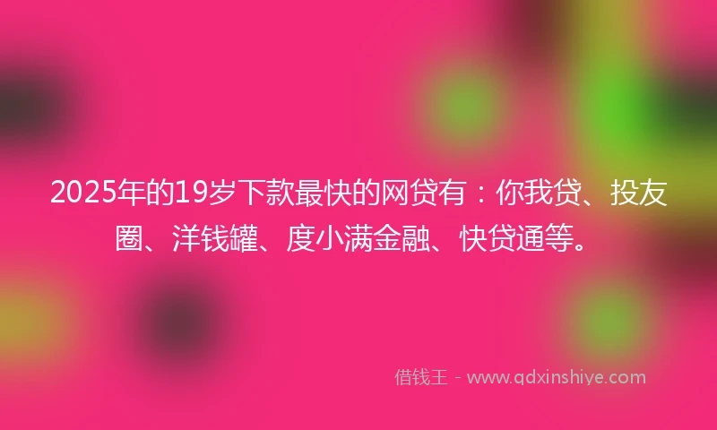 2025年的19岁下款最快的网贷有：你我贷、投友圈、洋钱罐、度小满金融、快贷通等。