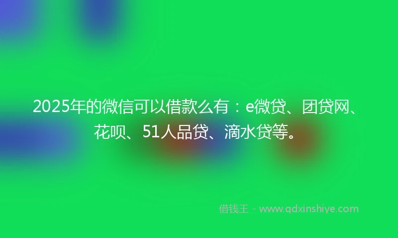 2025年的微信可以借款么有：e微贷、团贷网、花呗、51人品贷、滴水贷等。