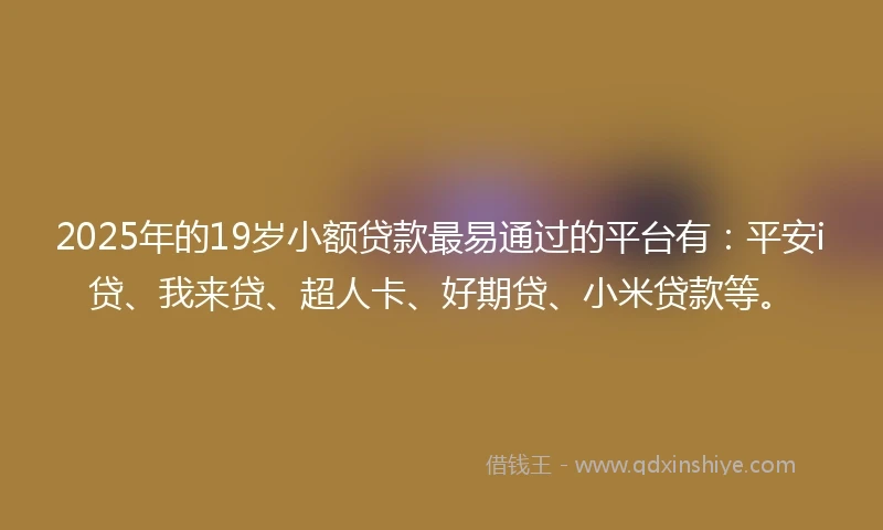 2025年的19岁小额贷款最易通过的平台有：平安i贷、我来贷、超人卡、好期贷、小米贷款等。