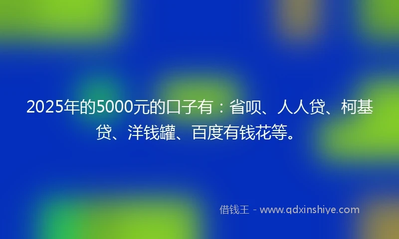 2025年的5000元的口子有：省呗、人人贷、柯基贷、洋钱罐、百度有钱花等。