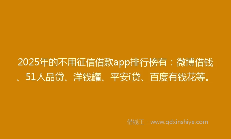 2025年的不用征信借款app排行榜有：微博借钱、51人品贷、洋钱罐、平安i贷、百度有钱花等。