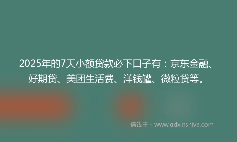 2025年的7天小额贷款必下口子有：京东金融、好期贷、美团生活费、洋钱罐、微粒贷等。