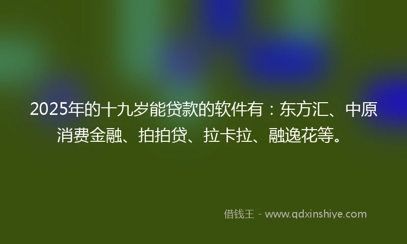 2025年的十九岁能贷款的软件有：东方汇、中原消费金融、拍拍贷、拉卡拉、融逸花等。