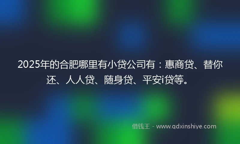 2025年的合肥哪里有小贷公司有：惠商贷、替你还、人人贷、随身贷、平安i贷等。