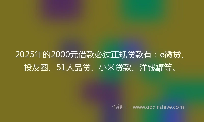 2025年的2000元借款必过正规贷款有：e微贷、投友圈、51人品贷、小米贷款、洋钱罐等。
