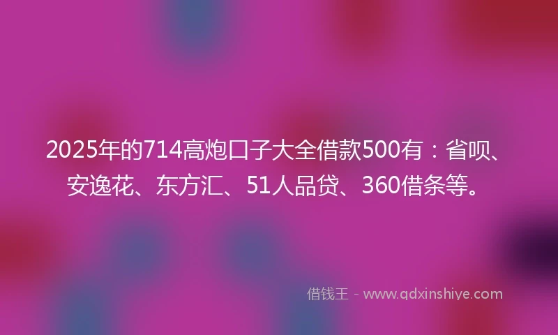 2025年的714高炮口子大全借款500有：省呗、安逸花、东方汇、51人品贷、360借条等。
