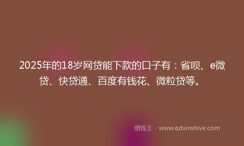 2025年的18岁网贷能下款的口子有：省呗、e微贷、快贷通、百度有钱花、微粒贷等。