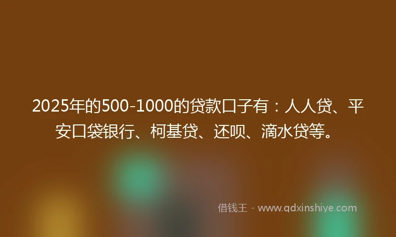 2025年的500-1000的贷款口子有：人人贷、平安口袋银行、柯基贷、还呗、滴水贷等。