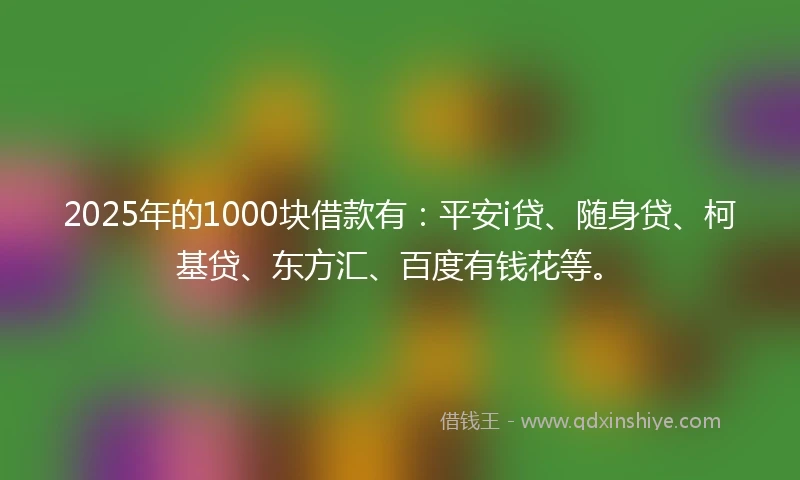 2025年的1000块借款有：平安i贷、随身贷、柯基贷、东方汇、百度有钱花等。