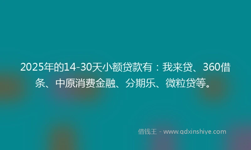 2025年的14-30天小额贷款有：我来贷、360借条、中原消费金融、分期乐、微粒贷等。