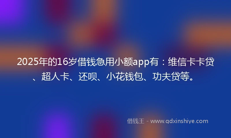 2025年的16岁借钱急用小额app有：维信卡卡贷、超人卡、还呗、小花钱包、功夫贷等。